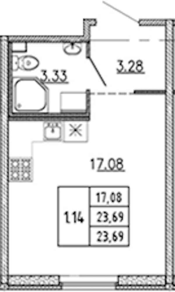 Квартира студия 23.69 м², 1/22 эт., ЖК «Новые горизонты 2»